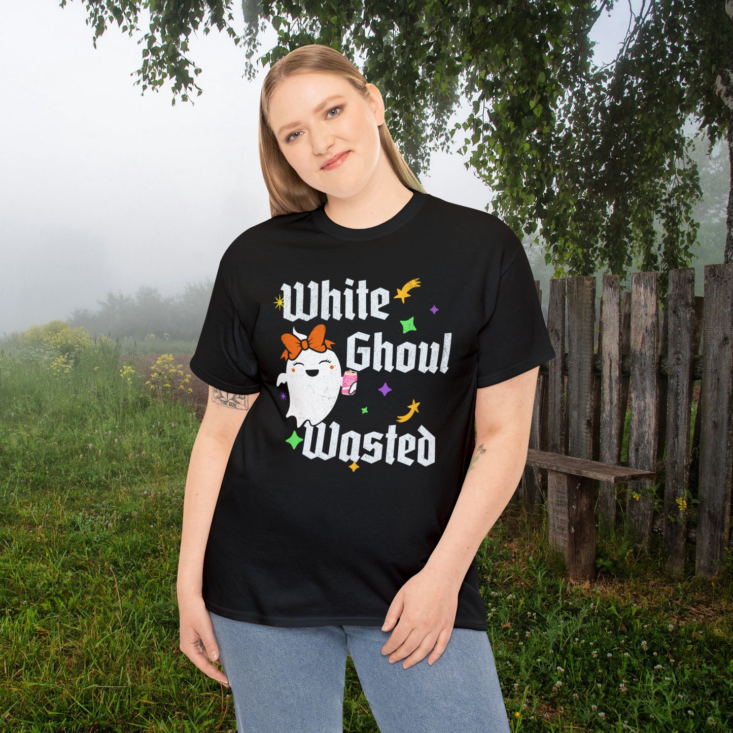 White Ghoul Wasted Halloween Shirt - Extended Sizes