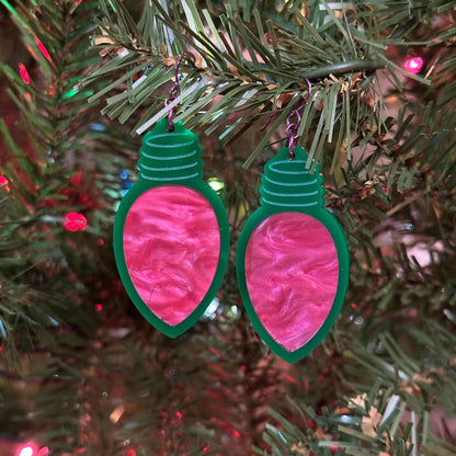 Green Christmas Lightbulb Earrings Hypoallergenic